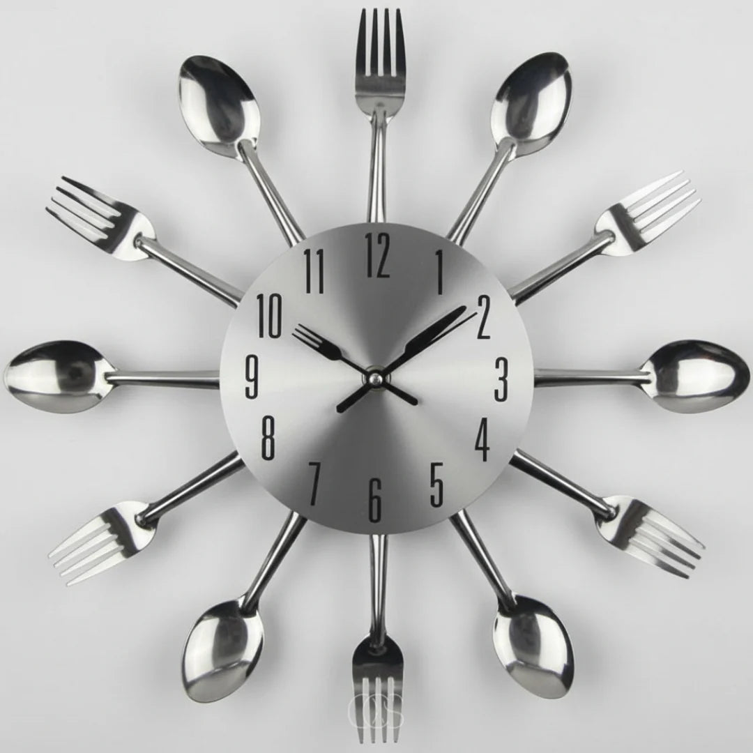 Kitchen Wall Clock Cutlery-Inspired Open Metal Silent Movement