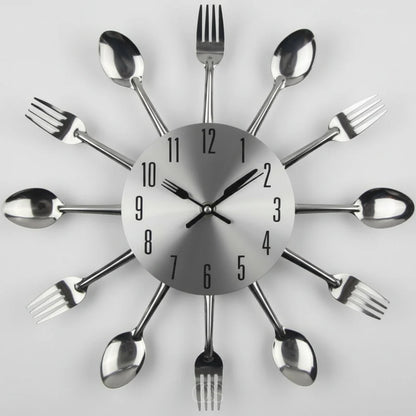 Kitchen Wall Clock Cutlery-Inspired Open Metal Silent Movement