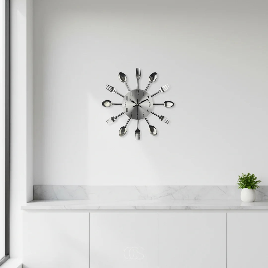 Kitchen Wall Clock Cutlery-Inspired Open Metal Silent Movement