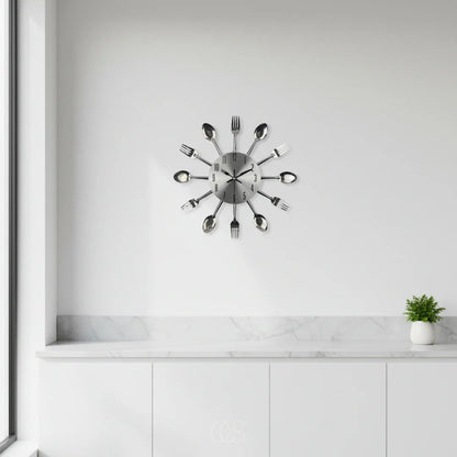 Kitchen Wall Clock Cutlery-Inspired Open Metal Silent Movement