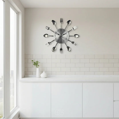 Kitchen Wall Clock Cutlery-Inspired Open Metal Silent Movement
