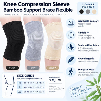 Knee Compression Sleeve Bamboo Fabric Breathable Flexible Support