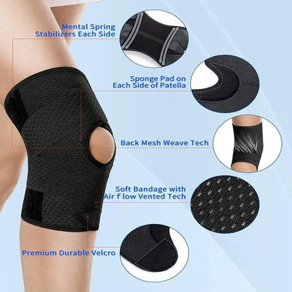 Knee Support Brace Open Patella Adjustable Straps With Side Springs