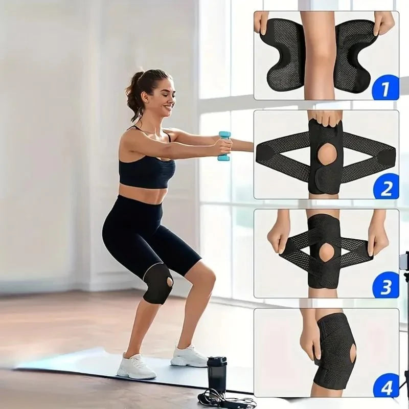 Knee Support Brace Open Patella Adjustable Straps With Side Springs