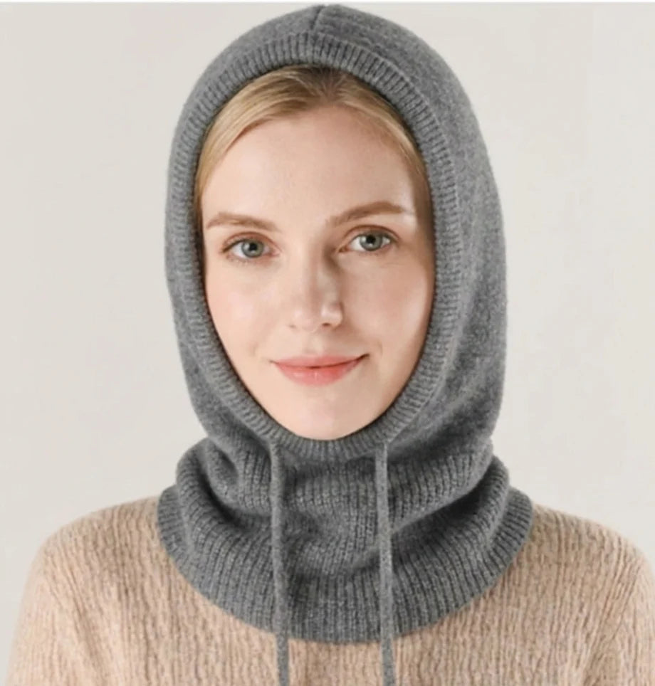 Knit Beanie Cashmere Blend Adjustable Drawstring