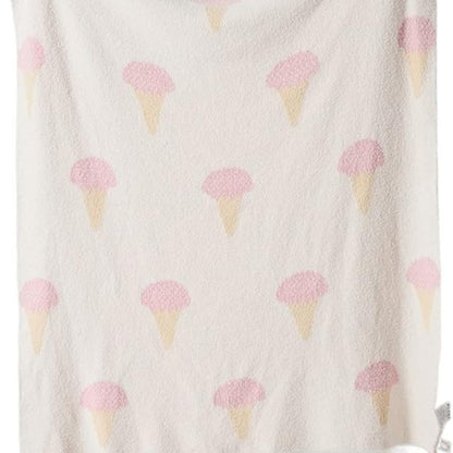 Knit Throw Blanket Ice Cream Pattern Velvety Microfiber OEKO-TEX