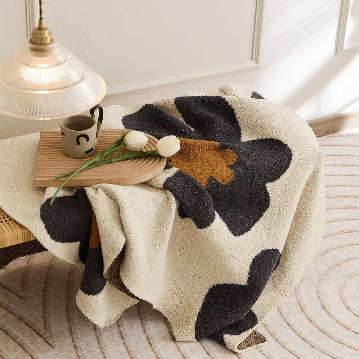 Knitted Blanket Floral Pattern All-Season & Breathable