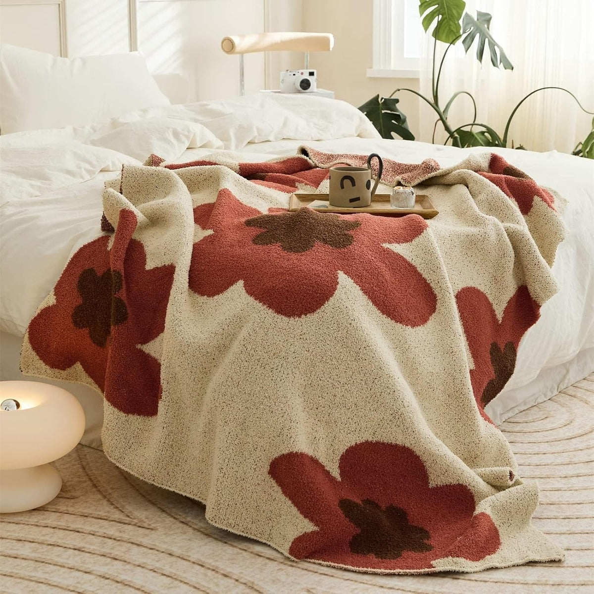 Knitted Blanket Floral Pattern All-Season & Breathable