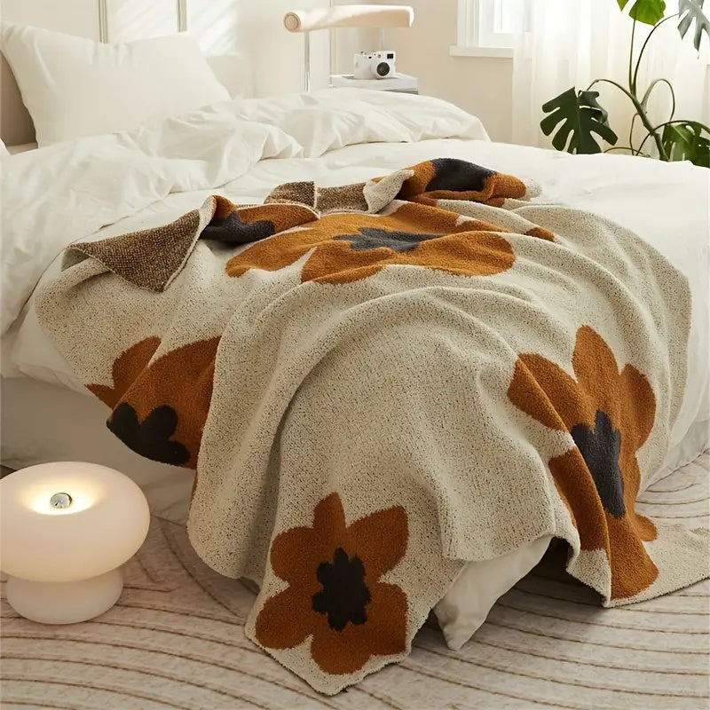 Knitted Blanket Floral Pattern All-Season & Breathable