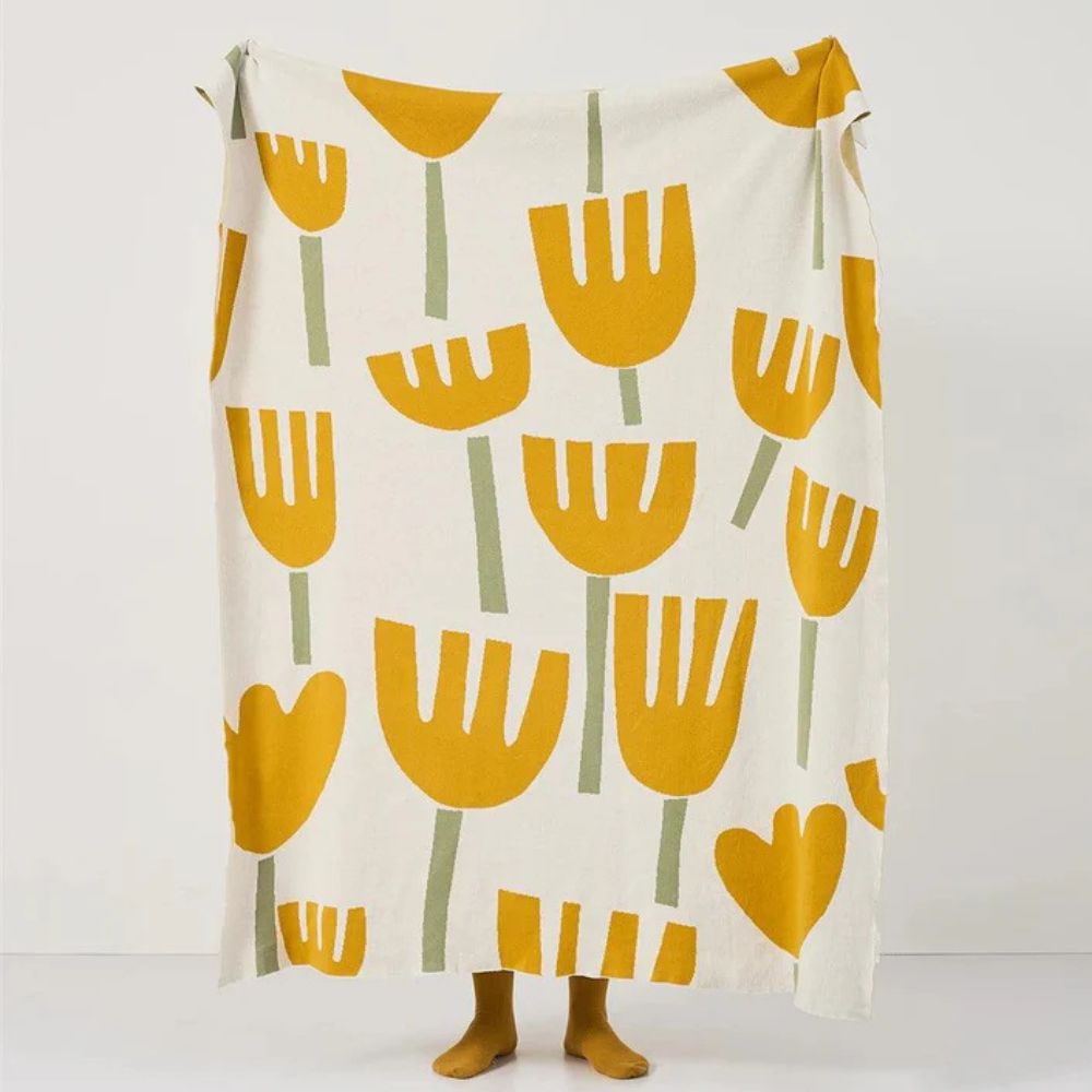 Knitted Throw Blanket 100% Cotton Lightweight 51 x 63