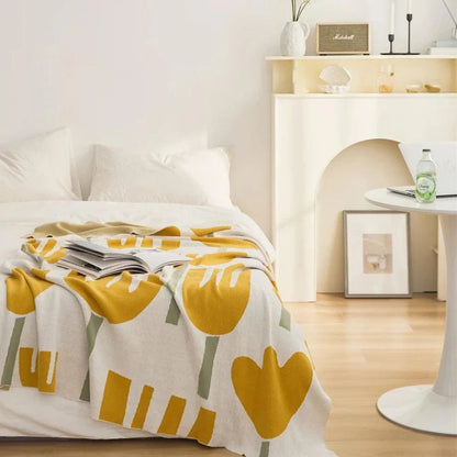 Knitted Throw Blanket 100% Cotton Lightweight 51 x 63