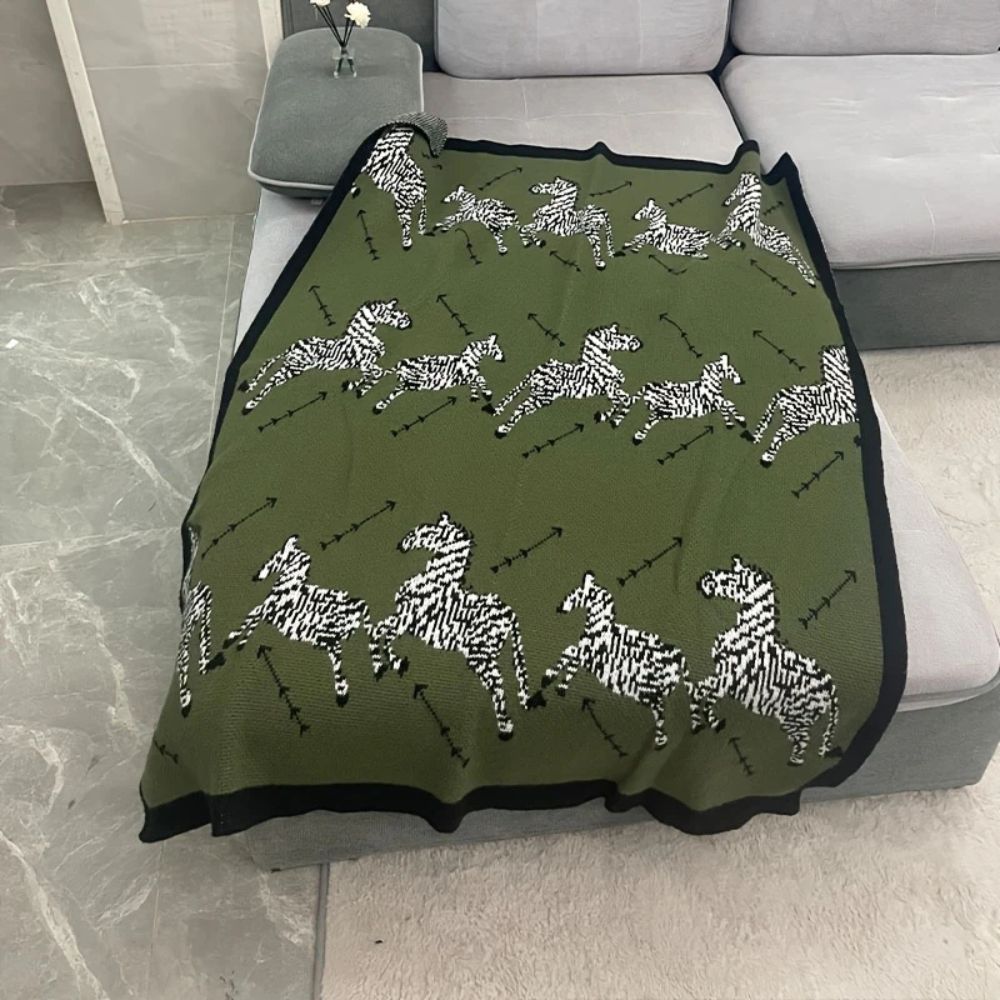 Knitted Throw Blanket Vintage Zebra Acrylic Machine Washable
