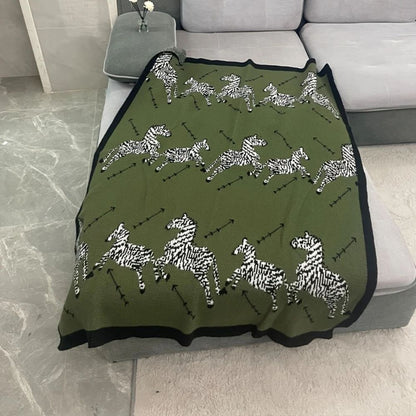 Knitted Throw Blanket Vintage Zebra Acrylic Machine Washable