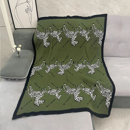 Knitted Throw Blanket Vintage Zebra Acrylic Machine Washable