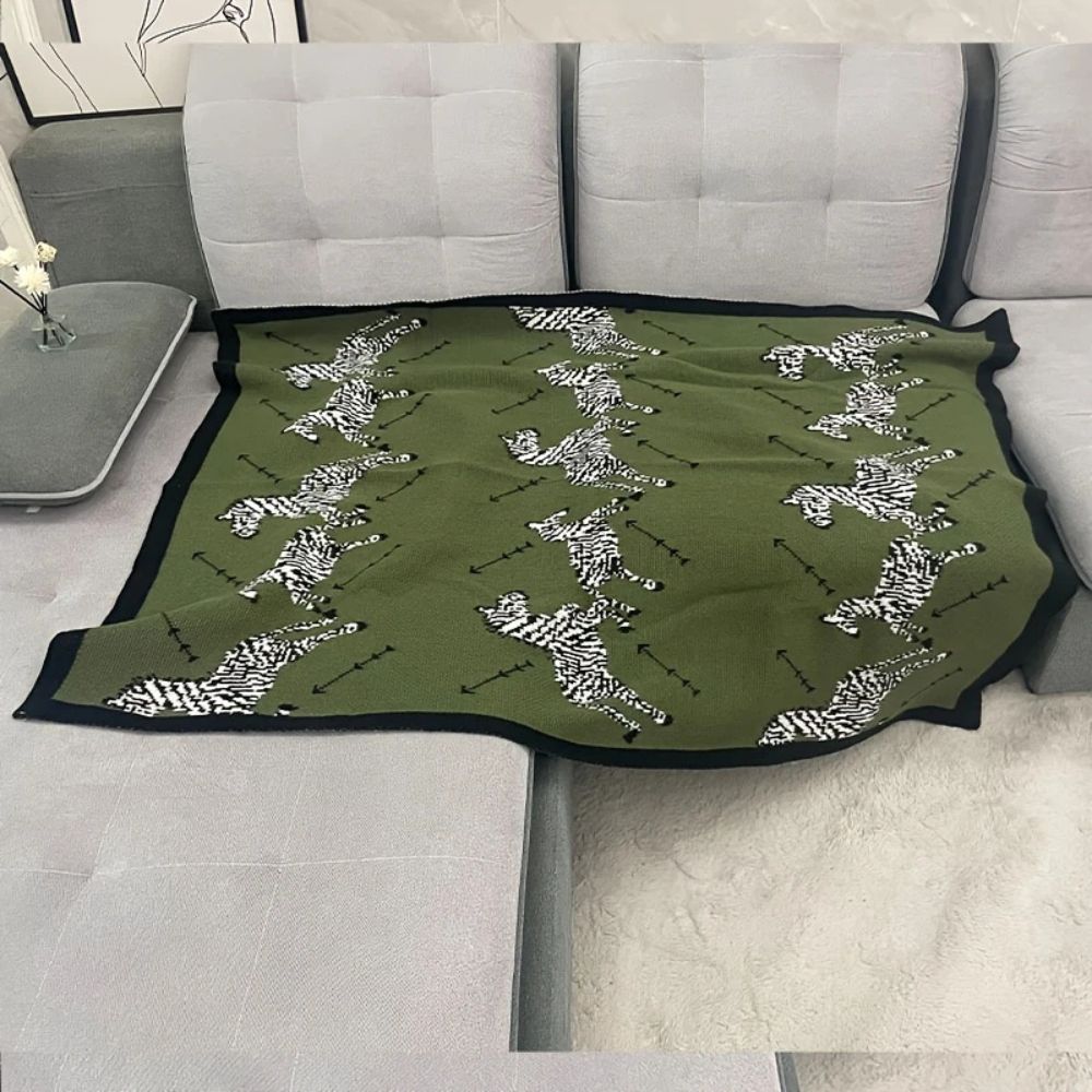 Knitted Throw Blanket Vintage Zebra Acrylic Machine Washable