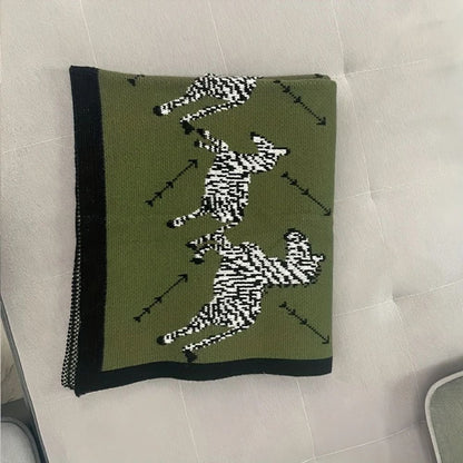 Knitted Throw Blanket Vintage Zebra Acrylic Machine Washable
