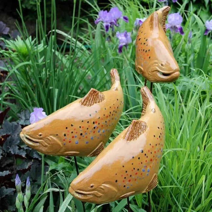 Koi Fish Garden Sculpture Ceramic Weather-Resistant Submersible
