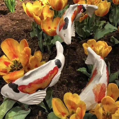 Koi Fish Garden Sculpture Ceramic Weather-Resistant Submersible