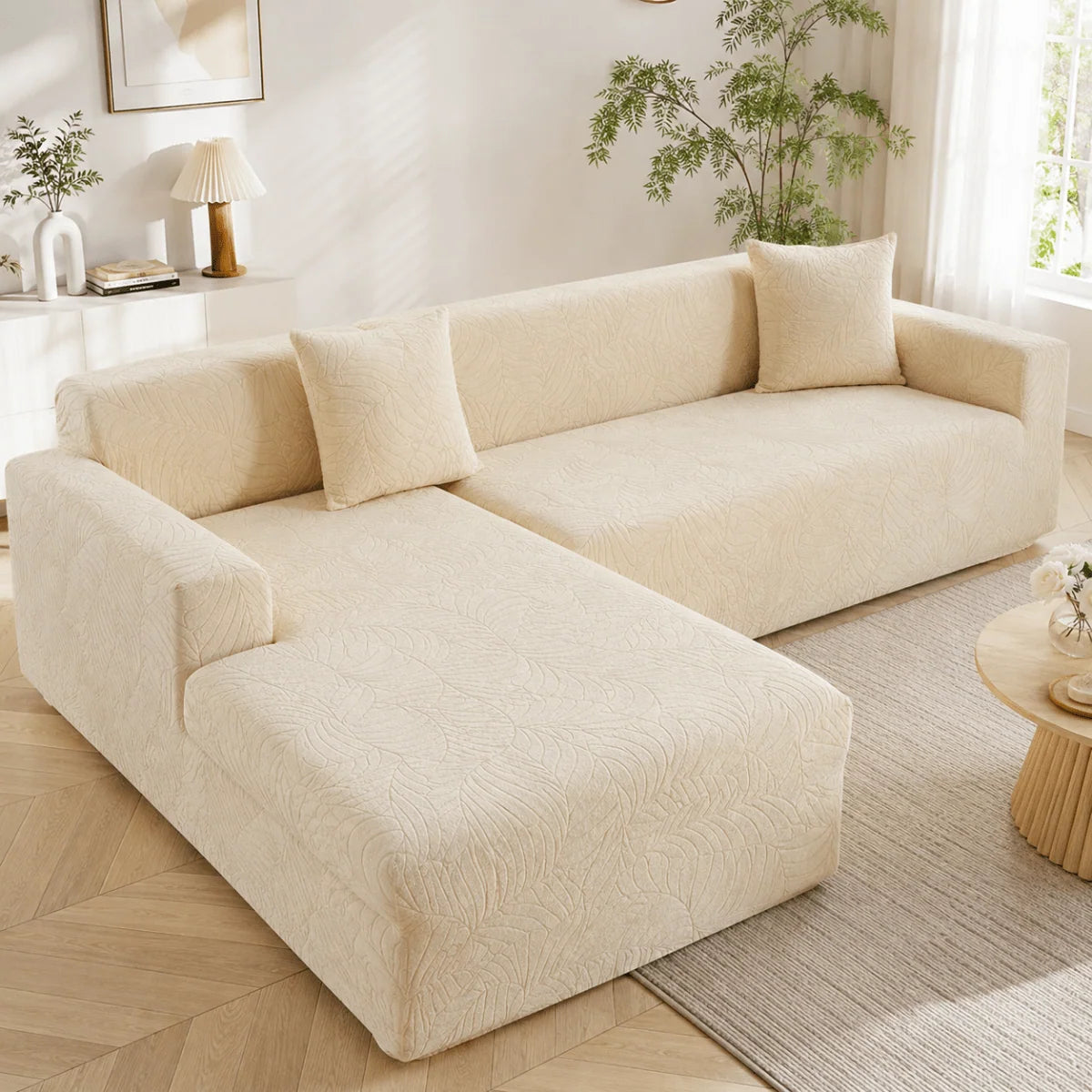L-Shaped Sofa Cover Polyester Machine-Washable Upholstery Protection