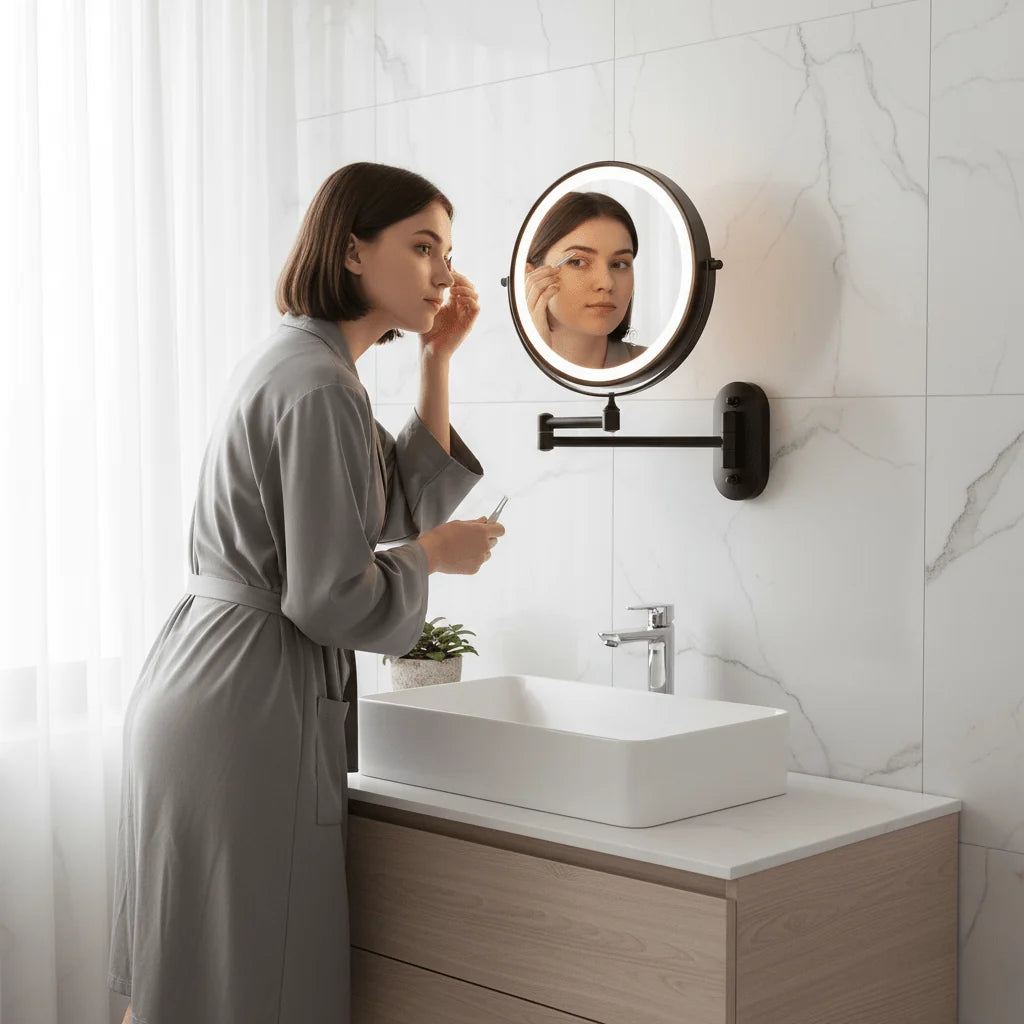 LED Magnifying Mirror Adjustable Brightness Rechargeable Cordless 3x–10x Magnification