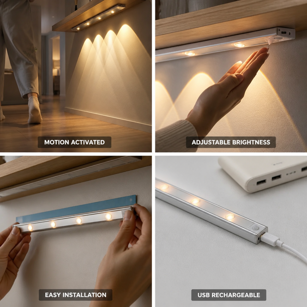 LED Strip Light Motion Sensor USB Rechargeable Magnetic Mount