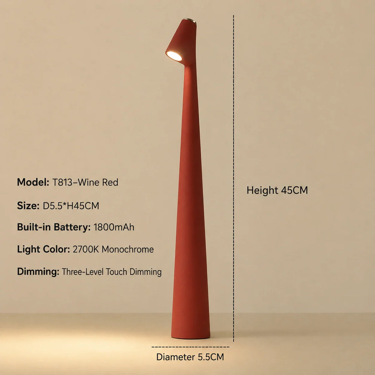 LED Table Lamp Cordless Rechargeable Touch Dimming Warm White Light