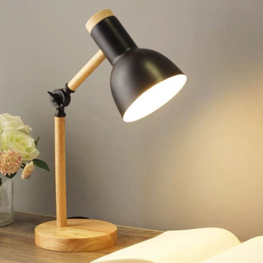 LED Table Lamp Natural Wood & Iron Adjustable Head
