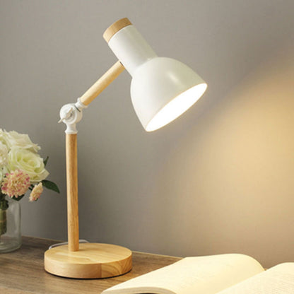 LED Table Lamp Natural Wood & Iron Adjustable Head