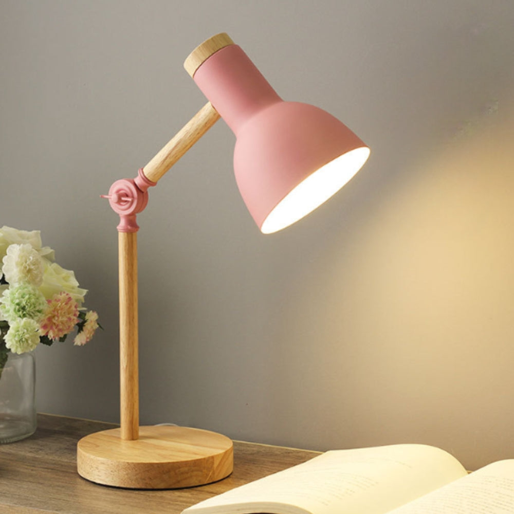 LED Table Lamp Natural Wood & Iron Adjustable Head