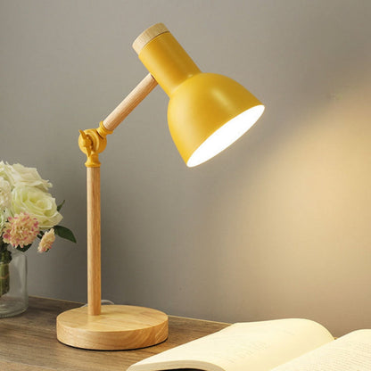 LED Table Lamp Natural Wood & Iron Adjustable Head