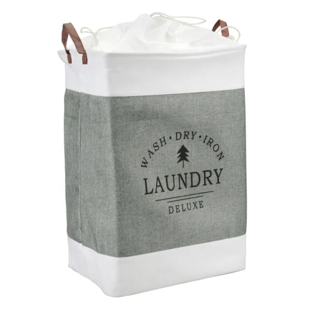 Laundry Basket Collapsible Freestanding Microfibre Faux Leather Handles