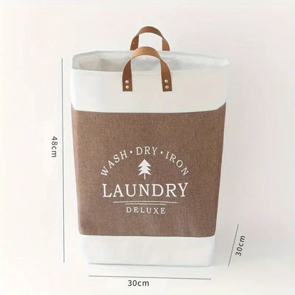 Laundry Basket Collapsible Freestanding Microfibre Faux Leather Handles