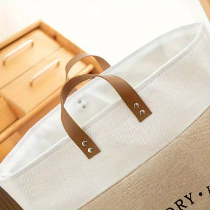 Laundry Basket Collapsible Freestanding Microfibre Faux Leather Handles