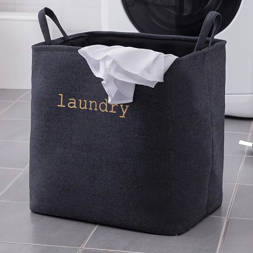 Laundry Basket Foldable Microfiber Blend Space-Saving Reinforced Handles