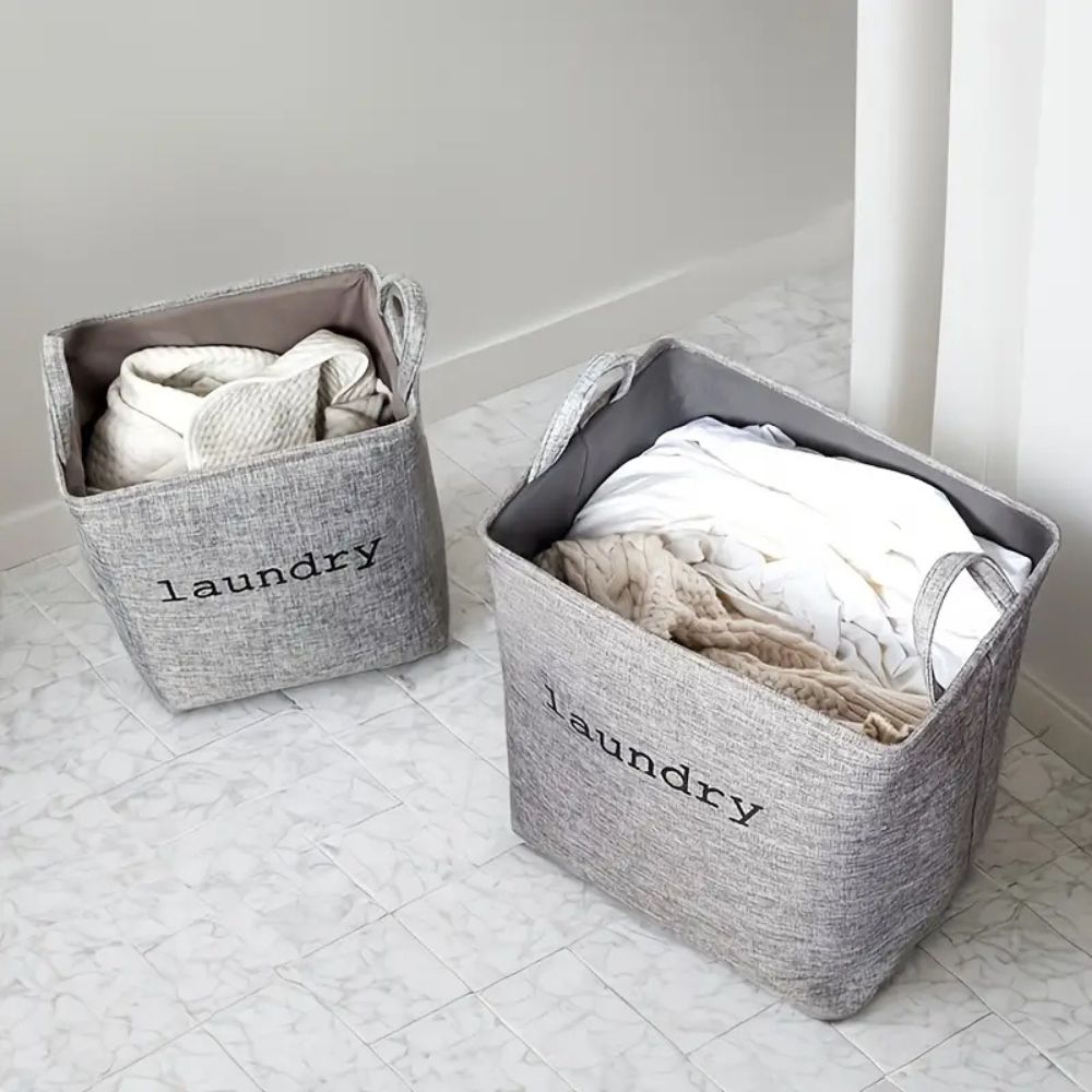 Laundry Basket Foldable Microfiber Blend Space-Saving Reinforced Handles