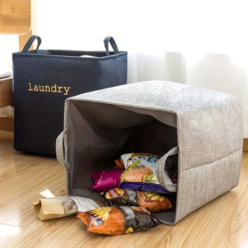 Laundry Basket Foldable Microfiber Blend Space-Saving Reinforced Handles