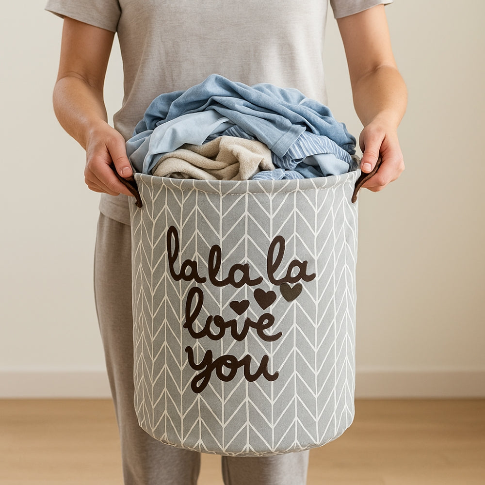 Laundry Basket Foldable Polyester With Carry Handles