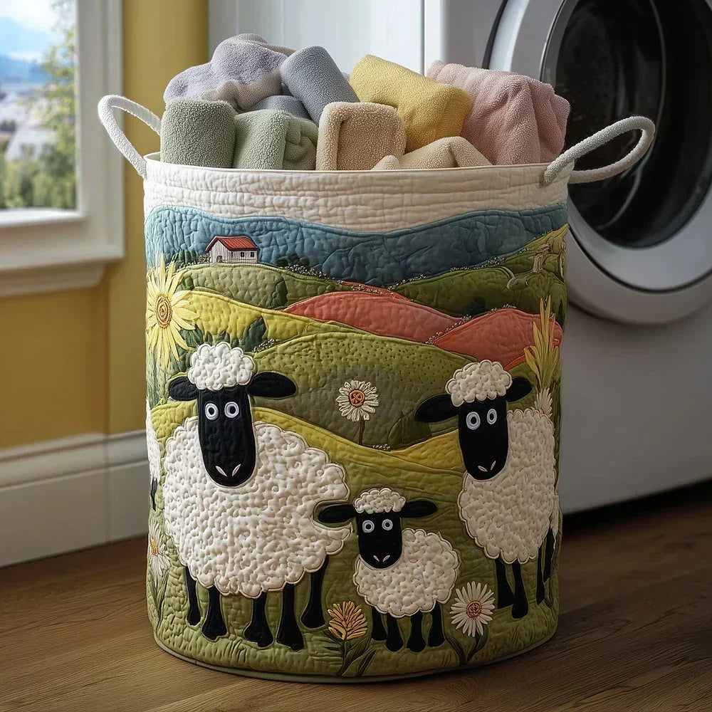 Laundry Basket Hand-Quilted Reinforced Handles 60L Capacity
