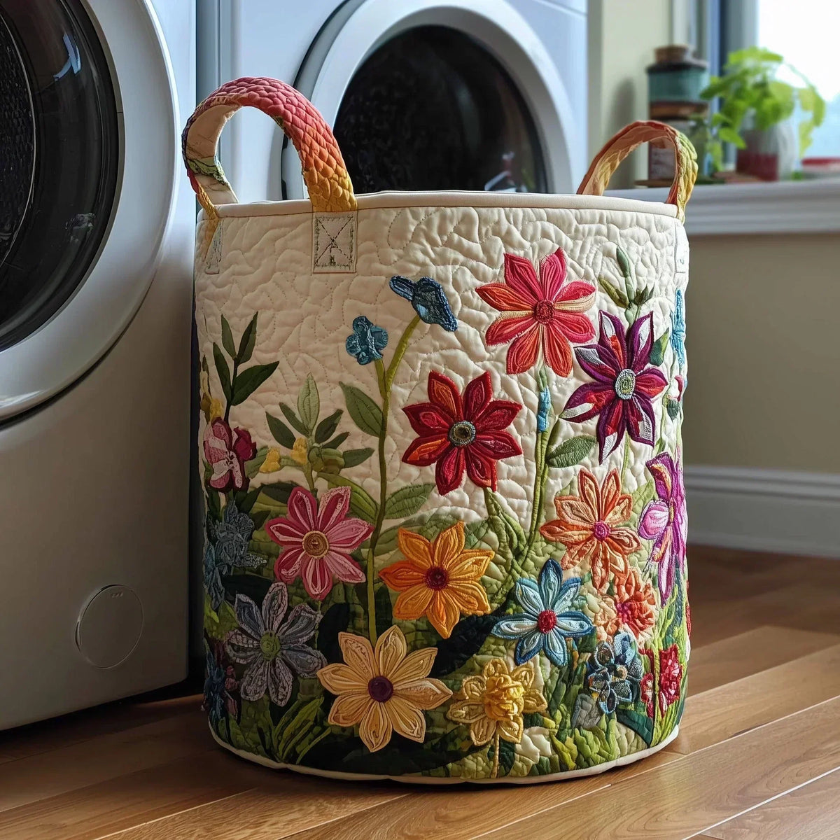 Laundry Basket Hand-Quilted Reinforced Handles 60L Capacity