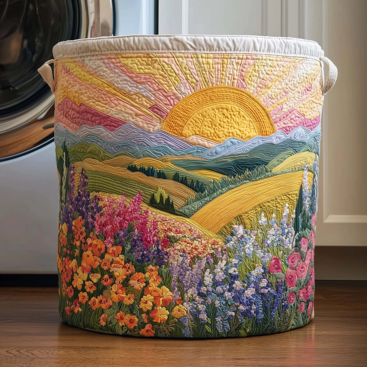 Laundry Basket Hand-Quilted Reinforced Handles 60L Capacity