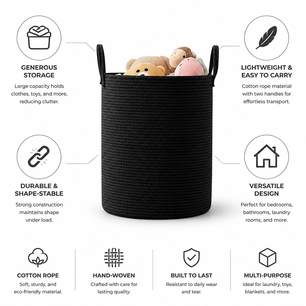 Laundry Basket Large Cotton Rope With Handles