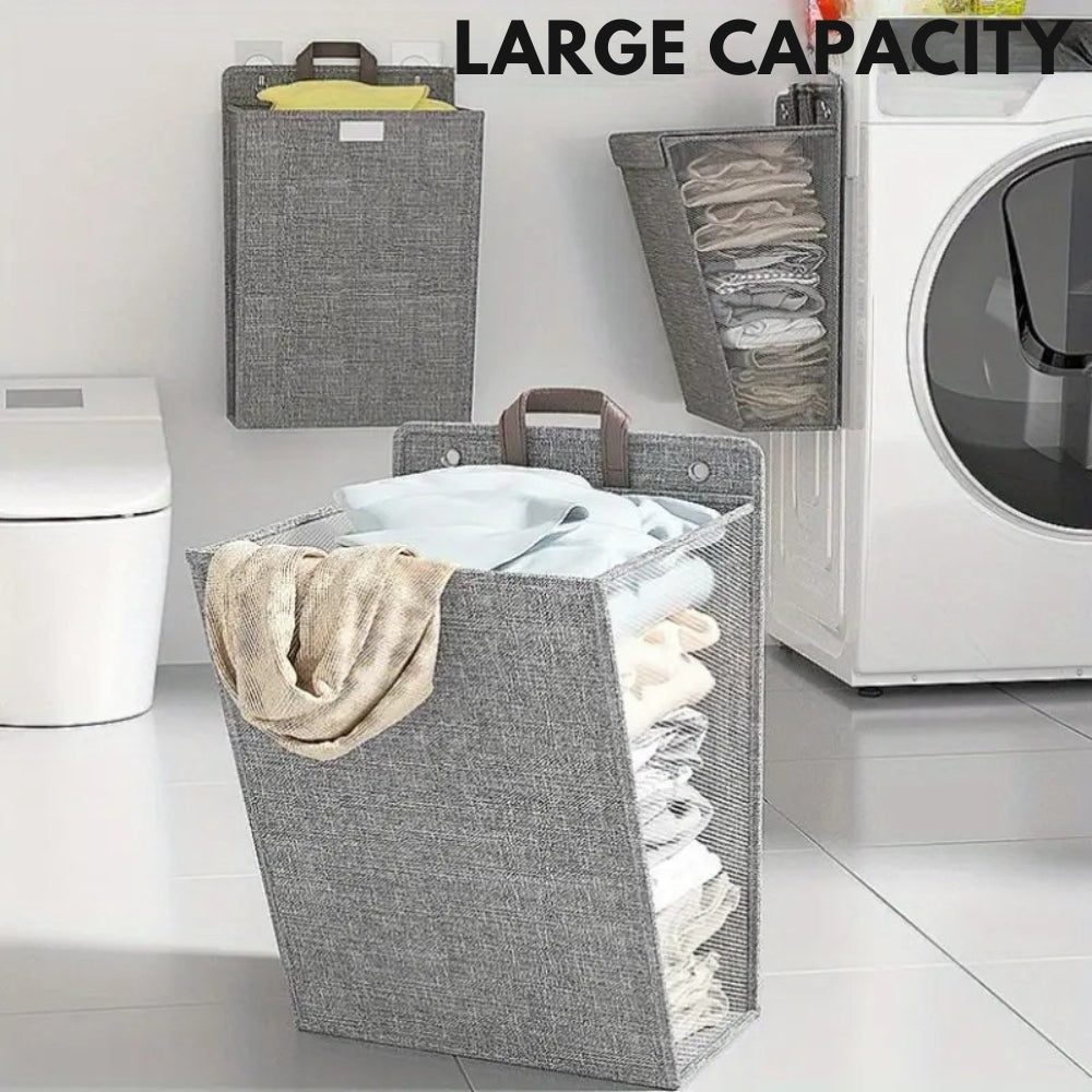 Laundry Basket Wall-Mounted Foldable With Adhesive Hooks