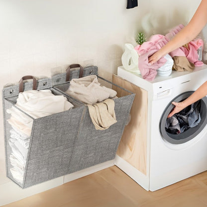 Laundry Basket Wall-Mounted Foldable With Adhesive Hooks