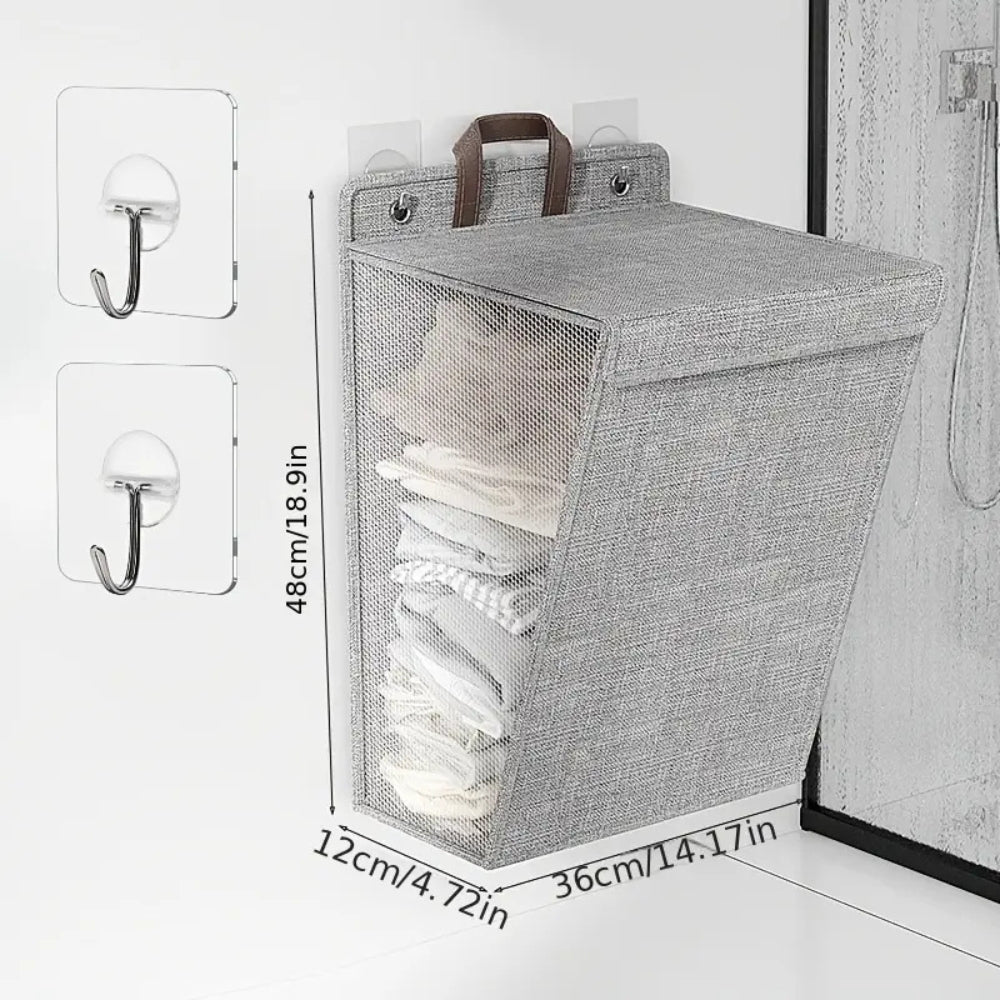 Laundry Basket Wall-Mounted Foldable With Adhesive Hooks