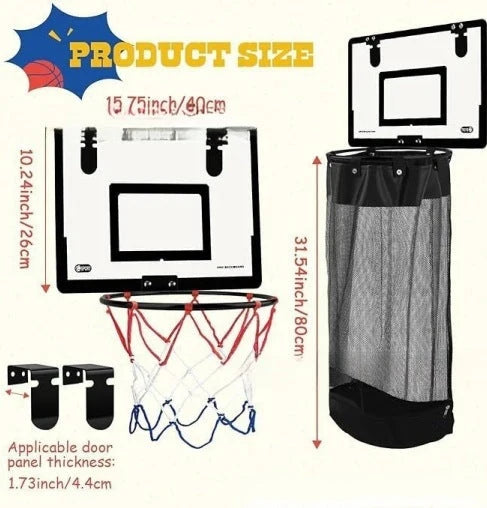 Laundry Hamper Basketball Hoop Design Breathable Mesh Wall-Mounted