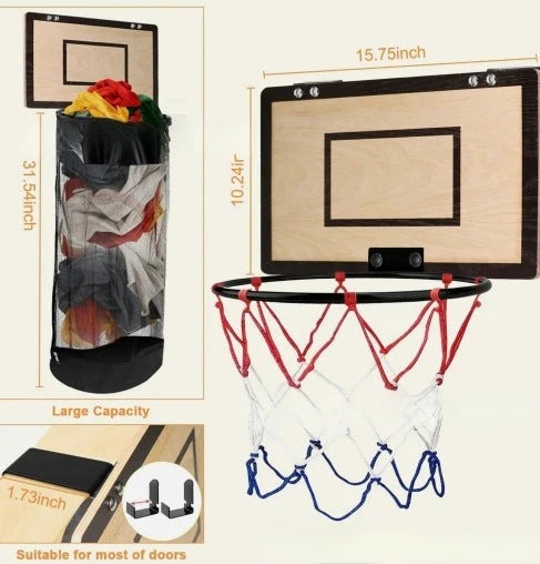 Laundry Hamper Basketball Hoop Design Breathable Mesh Wall-Mounted