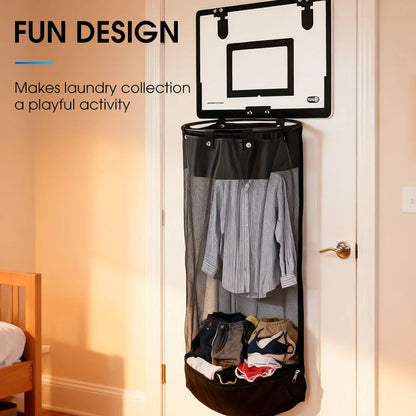 Laundry Hamper Basketball Hoop Design Breathable Mesh Wall-Mounted