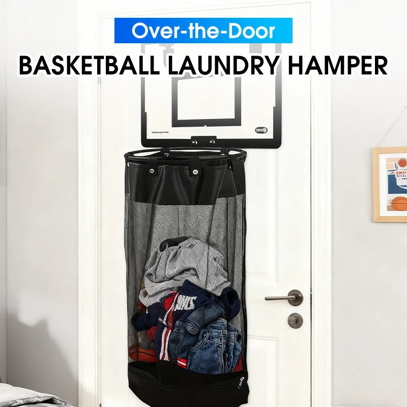 Laundry Hamper Basketball Hoop Design Wall-Mounted Mesh Bag