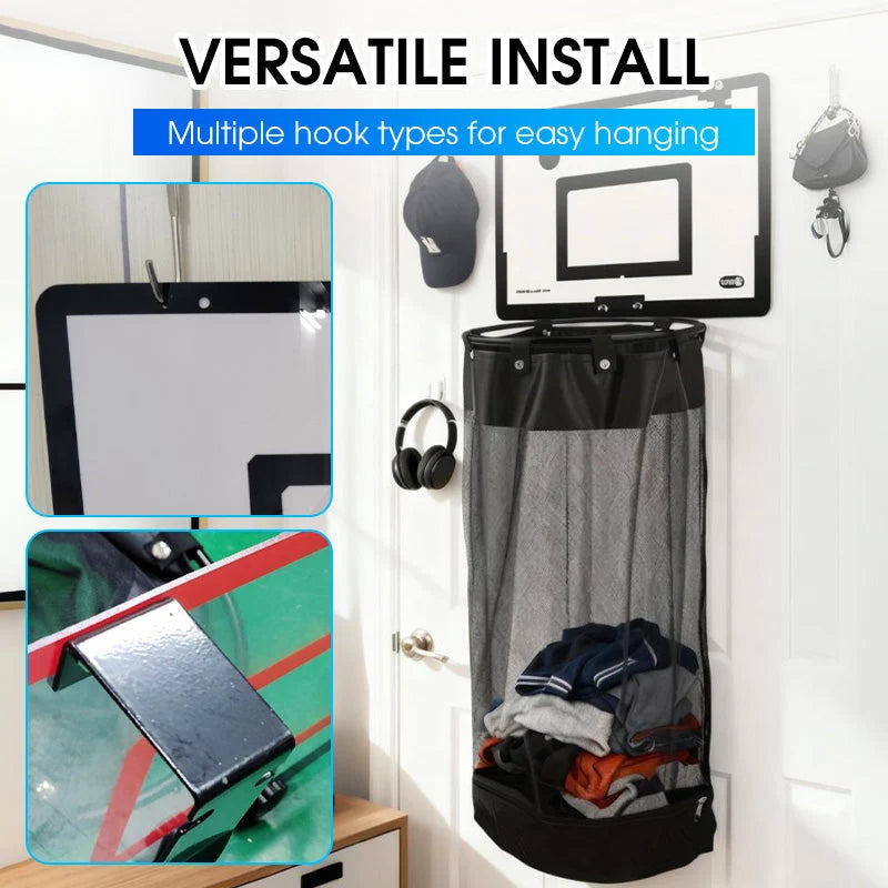 Laundry Hamper Basketball Hoop Design Wall-Mounted Mesh Bag