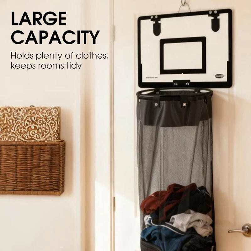 Laundry Hamper Basketball Hoop Design Wall-Mounted Mesh Bag